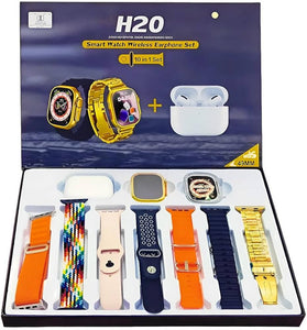 H20 Ultra Smartwatch 10 in 1 Ultra Smart Watch With ( 7 Straps + Silicone case + Earbuds )