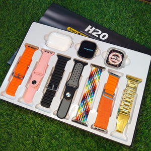 H20 Ultra Smartwatch 10 in 1 Ultra Smart Watch With ( 7 Straps + Silicone case + Earbuds )